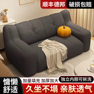 Zengli lazy sofa tatami backrest double sofa can lie down and sleep on the bedroom balcony internet celebrity bean bag fabric small sofa double style breathable cotton and linen dark gray