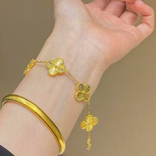 Dl 1998 fat donglai same style 18k gold four-leaf clover bracelet 18k five-flower girl 2025 new light luxury niche sense yellow l gold four-leaf clover five-flower bracelet