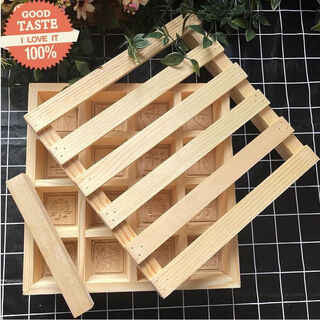 Sailotou rural old-fashioned traditional hand-carved square cake mold steamed cake sponge cake rice cake chongyang pastry wooden mold custom-made dot mold 16 grid flower style comes with steam rack scraper