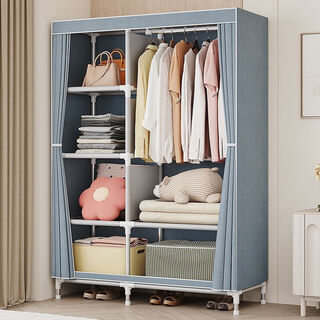 蜗家（WOJIA）布衣柜 简易衣柜钢管加粗加厚衣柜 防尘组装折叠组合布衣橱挂衣服 经典灰【长90cm】