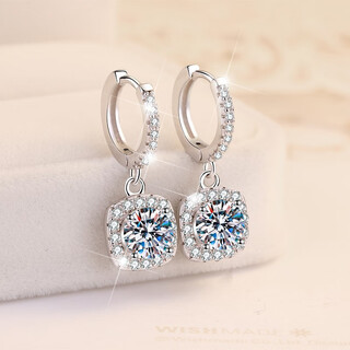 Fat donglai same style pt950 platinum four-leaf clover earrings imported technology moissanite pt950 diamond earrings for women pure 2 carat moissanite square bag earrings with certificate