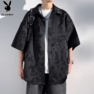 Playboy (playboy) short-sleeved shirt men's ice silk casual shirt men's summer high-end jacket men's trendy tops
