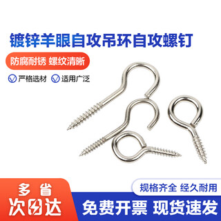 Jestin galvanized sheep's eye self-tapping screw hook, ring, iron hook, lamp hook with ring, sheep's eye nail opening, self-tapping screw with loop, opening hook 12# (10 pieces)