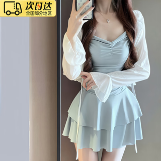 Yuyaman swimsuit for hot spring ladies pure desire high-end sexy one-piece conservative cover-up slim belly-covering beach swimsuit two-piece set light blue (swimsuit + outer shirt) one size fits all recommended 80-120 jin jin equals 0.5 kg