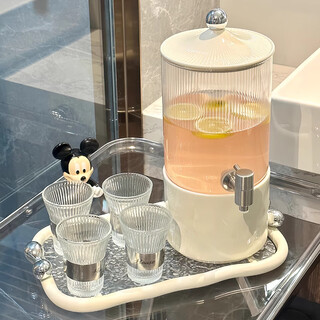 Xiderun light luxury glass cold kettle, high temperature resistant cold kettle, beverage bucket with faucet, fruit tea bucket, kettle and cup set, striped 3.6l water tank + ceramic base