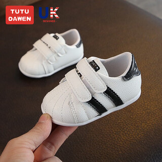 Tutu dawen newborn baby shoes 0-1 years old spring and autumn male and female baby pre-toddler shoes soft sole 6-12 months children pre-toddler black small white shoes inner length 12.5cm (recommended 6-12 months)