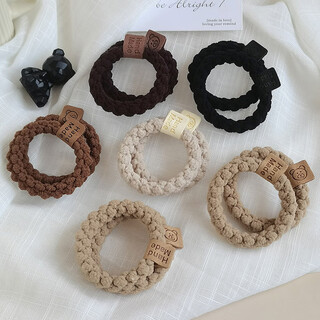 Demina highly elastic, durable, thick and temperamental hair rope, versatile ponytail hair tie, hair accessory, head rope, leather cover, hair accessory, rubber band, twist bear logo, 5 black