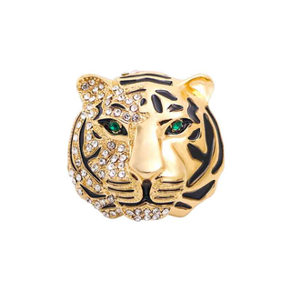 Chishe's new men's brooch, high-end suit accessories, tiger head inlaid with diamonds, corsage brooch, personalized light luxury suit badge, half-side diamond-encrusted tiger head gold