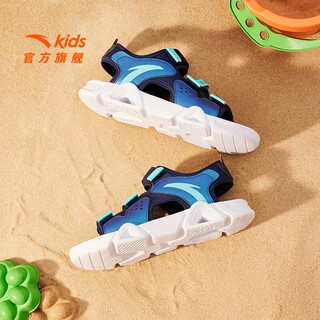 Anta children's sandals men's beach shoes 2025 summer new breathable open toe comfortable arch sandals men's blue/fluorescent aqua 6962i-9 39
