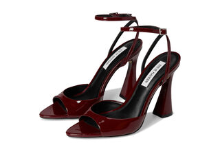 Steve madden women's gold pointed toe high-heeled sandals, 4.5-inch heel height, adjustable ankle strap, burgundy patent 10