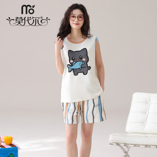 莫代尔夏季新款棉质背心短裤家居服套装女无袖宽松卡通印花休闲睡衣 AG813女 XL