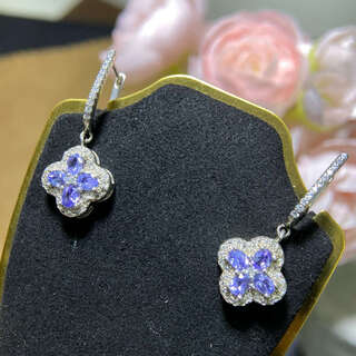 Shantou lincun quality new tanzanite earrings light blue 925 silver precision inlaid 3*4mm