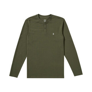 Volcom men's warm long-sleeved henley shirt, pure cotton stretch, slim fit and comfortable, versatile in spring and summer agave s