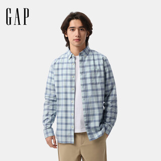 Gap men's 2025 spring new basic cotton lapel long-sleeved shirt regular top us version 488512 blue plaid xs us size s asian size 175/88a