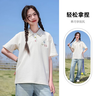 Aunt zhu's cool short-sleeved t-shirt for girls and boys in summer 2025 new polo shirt for junior high school students and teenage girls summer tops beige 150 cm