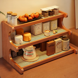 Nifeng desktop storage rack storage rack dining table work station tea cup water cup coffee cup tea set desk snack layered rack 3 layers 30-ordinary plastic rattan style