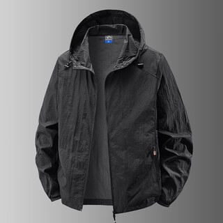 Guqian summer lightweight quick-drying hooded sun protection jacket men's jacket outdoor leisure travel mountaineering fishing sports sun protection clothing black xl