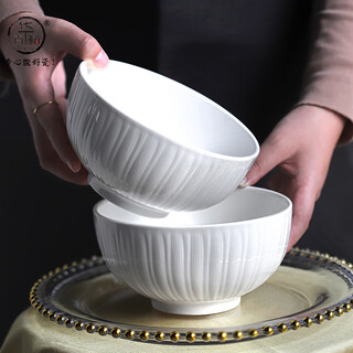 Huaqingge household noodle bowl and soup bowl high white porcelain underglaze color relief elegant petals 6-inch bowl 2 pack