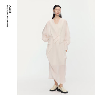 Aum (aum) easy suit aum 2025 summer new bat sleeve v-neck overlap shirt top skirt beige short shirt m