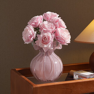 Fan yejia's light luxury high-end glass vase ornaments, living room flower arrangement, pink glass flower arrangement device, high-end dining table entrance hall decoration