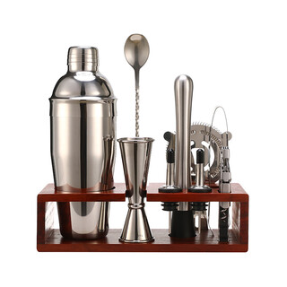 Vozvo thickened stainless steel sus304 bartender set bartender tools boston shaker home complete set silver three-section 10-piece set mahogany storage rack