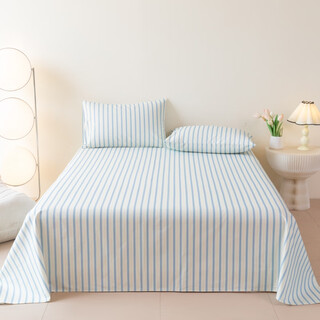 Pure cotton sheet produced by jianyimao single piece pure cotton thickened old coarse cloth 100% type a quilt single double bed striped baby blue - pure cotton type a naked sleeping sheet 120 200cm + 2 pillowcases / three-piece set