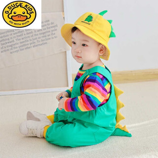 G.duckkids baby spring and autumn thin pure cotton children's dinosaur clothes spring male and female baby suit summer children's overalls rainbow top + green dinosaur overalls 36cm size 73 recommended weight 12-b
