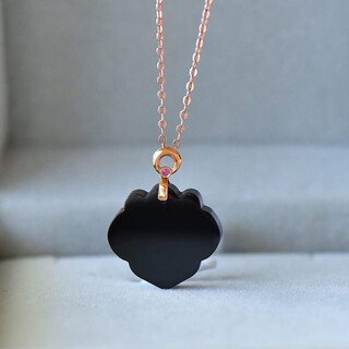 Lierui natural xinjiang hotan mo jade ping an ruyi lock pendant clavicle chain 18k gold inlaid women's necklace pendant