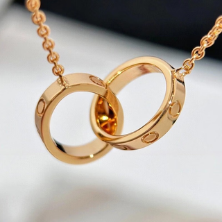Prico version 18k gold double ring necklace with diamonds for women, rose gold platinum niche, light luxury, high-end, non-fading double ring necklace without diamonds (rose gold), eyes closed