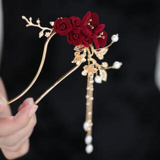 Fujiu u-shaped hairpin toasting dress red xiuhe headdress chinese classical bridal hairpin hairpin happy mother-in-law hair accessories dark red