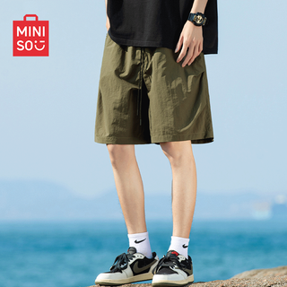 Miniso shorts men's 2025 new american trendy brand overalls summer outdoor functional loose mid-pants military green m