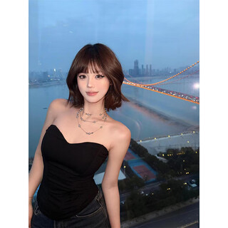 Chuangjingyi chooses black tube top for summer slimming hot girl short shoulderless top black s