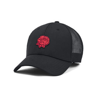 Under armor men's blitzing trucker hat, (003) black/red (003) black/red one size