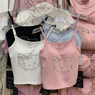 Njskakw camisole top with breast pad for bottoming, hot pink girl, sweet hot girl design, sleeveless slimming top, 2 pieces, white + pink, one size fits all, 80-130jin jin is equal to 0.5 kg