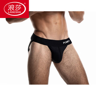 Langsha's new low-waist underwear pure cotton men's thong sexy double butt summer breathable t-pants hip lift youth u protruding large black l