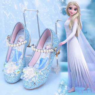Ruiyang spring and autumn new children's high-heeled crystal shoes girls elsa princess shoes girls single shoes baby leather shoes fashion 937-9 blue 27 inner length 17.7cm
