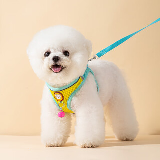 Hippie dog puppy leash vest style breathable harness out dog walking rope small and medium-sized dog bichon pet supplies yellow blue harness + 1.5 meter long flat rope