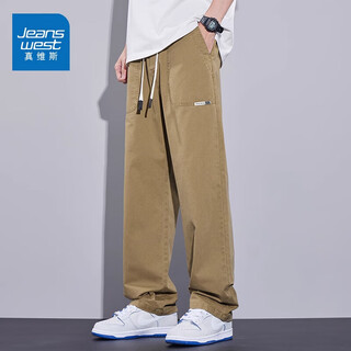 Jeanswest pure cotton straight casual pants for men 2025 new trendy loose autumn thin sports high-end long pants khaki breathable thin l recommended 110-130jin jin equals 0.5 kg