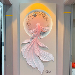 Fudiao home decoration relifer r3d three-dimensional relief entrance hall corridor aisle koi fortune lighting modern cream style high-end living room decoration painting leisurely upstream * ordinary style 80*160cm as shown in the picture free installation for urban orders