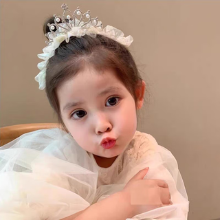 Snqp crown headband for children and girls, bow headband, baby's first birthday, baby hair accessories, little girl headband, veil, beige lace crown headband, 1 piece