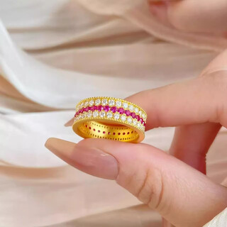 K bao gold gold ring with stars, three rows of diamonds, red gemstone ring, pure gold 999 ring, gold ring for proposal, gift, gold women's ring, about 2.5 grams of gold 17#