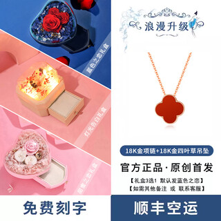 Oeinoein 18k color gold four-leaf clover necklace women's rose gold pendant light luxury niche christmas gift for girlfriend red agate 18k rose gold necklace + 18k gold