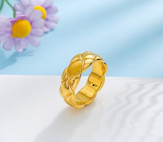 Allies pure gold 999 cyanide-free 5d hard gold hollow wide diamond ring fashionable simple gold ring 12# about 2.05 grams (please increase the size by one size to take the photo)