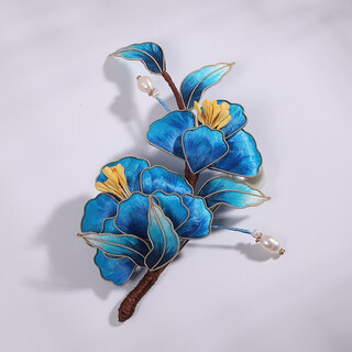 Chishe intangible cultural heritage velvet flower brooch cheongsam chinese style handmade antique corsage high-end exquisite fashion imitation jade pin accessories royal blue
