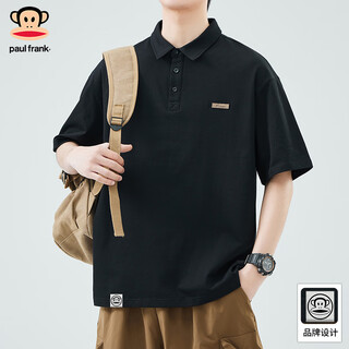 Paul frank short-sleeved polo shirt men's lapel loose short-sleeved men's summer business polo shirt top xl black