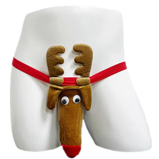 Qingmao christmas cartoon deer spoof men's single thong extended j-set gay party performance sexy underwear deer underwear one size