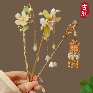 Huaiyin new chinese style fan-shaped hairpin for women, flower tassel hairpin, ancient style hairpin, daily modern simple hanfu accessories, purchase model for young ladies in their 90s