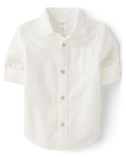 Gymboreegymboree baby boys and toddlers long sleeve linen button-down shirt, solid white, 12 - 18 months solid white 12 - 18 months