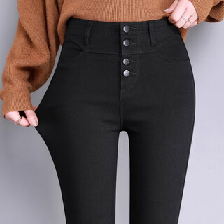 Shanbo high waist black leggings women's outerwear pants autumn and winter plus velvet warmth slimming stretch tight pencil petite pants breasted 8 points small (spring and autumn) l (106-115jin jin is equal to 0.5kg)
