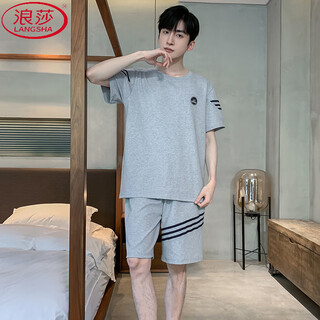 
LangSha pajamas men's summer cotton short-sleeved youth middle-aged thin large-size men's summer casual spring and autumn home clothing set 9928 [H series men's short-sleeved shorts suit] L [Recommended 100-125 Jin [Jin equals 0.5 kg]]